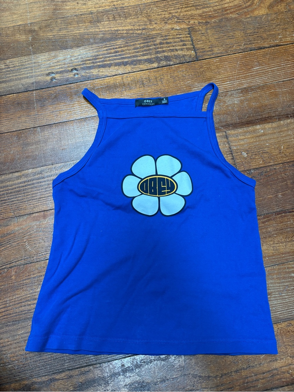 Obey Blue Tank Top with White Daisy Graphic